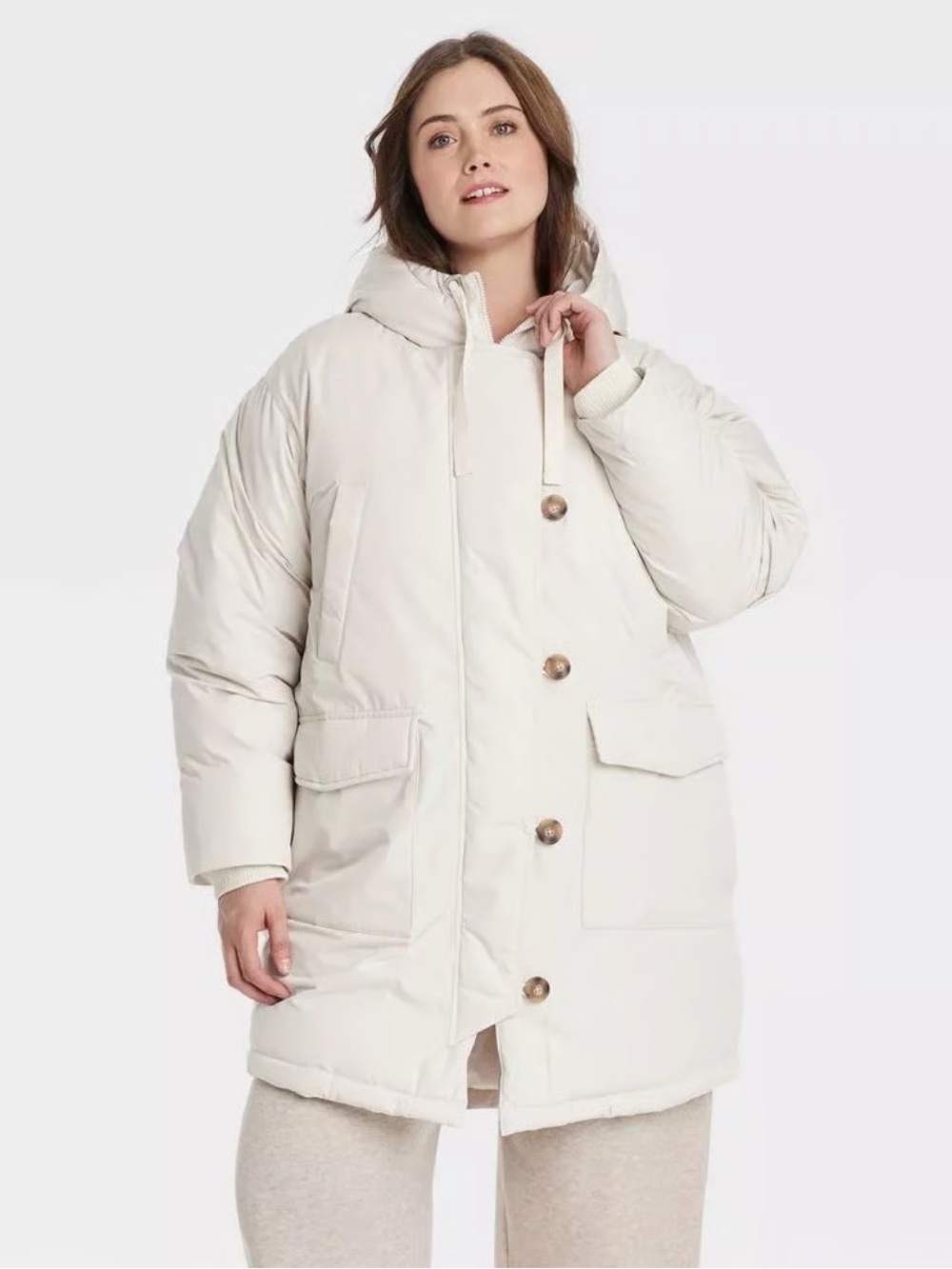 NWT Universal Thread Cream Hooded Puffer Coat - Picture 2 of 5